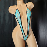 Extreme Slingshot Monokini Sideless-G-String Swimsuit in Semi Sheer Stretch Floral Lace Fabric.