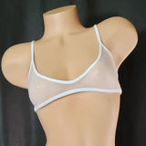 Super Sexy Extreme Racer Bra Top in Ultra Sheer Glissenette. Sized & stretchy for a perfect fit.  Match this top with a glissenette bottom!