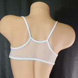 Super Sexy Extreme Racer Bra Top in Ultra Sheer Glissenette. Sized & stretchy for a perfect fit. Match this top with a glissenette bottom!