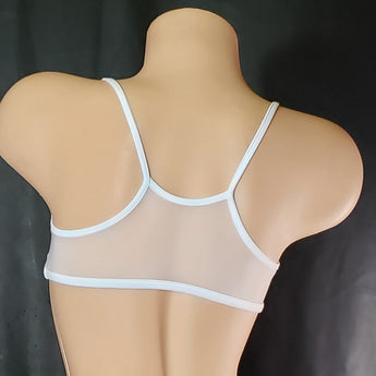 Super Sexy Extreme Racer Bra Top in Ultra Sheer Glissenette. Sized & stretchy for a perfect fit.  Match this top with a glissenette bottom!