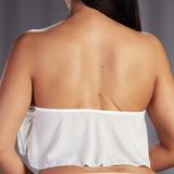 Reversible Tie-Front Ruffle Top in Semi-Sheer Jersey Fabric.  Wear it with the opening in front or wear it to show off your gorgeous back!