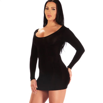 Dazzler Dress in Red Slinky Knit fabric. Long-Sleeved Mini Dress. Perfect for that hot date or cocktail party.  A great LBD!