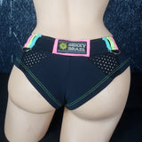 Brazilian Cheek Shorts Show Off Your Bum w/Sexy Micro Booty Shorts! Contrasting Belt Loops w/D-Rings Super Short & Stretchy 4 a perfect fit.