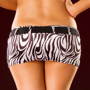 Sexy Mini Skirt, Belted, in Soft Stretch Glitter Velvet Zebra Animal Print.