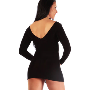 Dazzler Dress in Red Slinky Knit fabric. Long-Sleeved Mini Dress. Perfect for that hot date or cocktail party.  A great LBD!