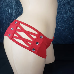 Strappy Brazilian Cheek Shorts. Show Off Your Bum w/ Sexy Booty Shorts! Jeweled, Strappy, Scrunched Butt, & Stretchy for a perfect sexy fit.