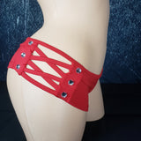 Strappy Brazilian Cheek Shorts. Show Off Your Bum w/ Sexy Booty Shorts! Jeweled, Strappy, Scrunched Butt, & Stretchy for a perfect sexy fit.