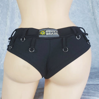Brazilian Cheek Shorts. Show Off Your Bum with Sexy Micro Booty Shorts!  Belt loops, decorative rings, and Stretchy for a perfect sexy fit.